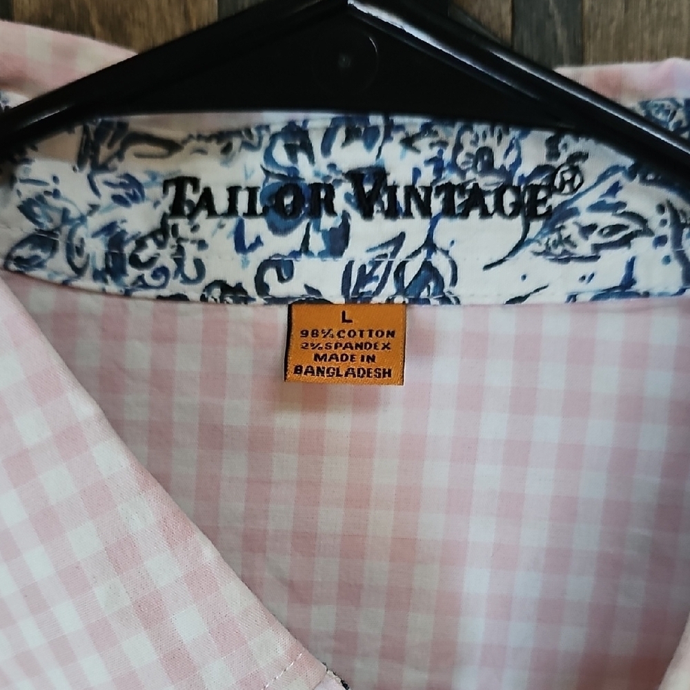 Tailor Vintage Airotec Flamingo Gingham Light Pink Checkered Button Down Shirt - Picture 2 of 8